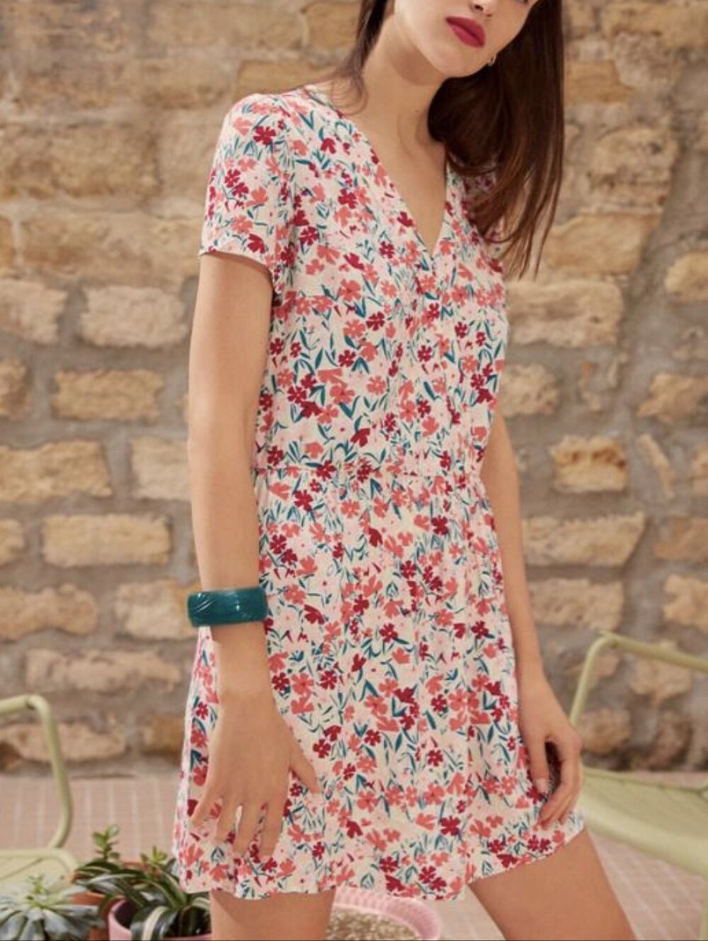 Des Petits Hauts Floral Wrap V-Neck Mini Dress